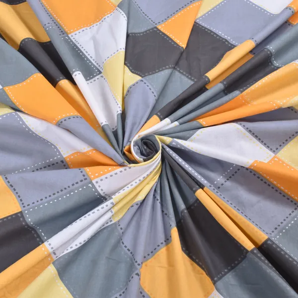 Checkered_Cotton_Bedsheet_Single_Bed_with_1_Pillow_Cover_-_Yellow_and_Grey__-_Thread_Count_144