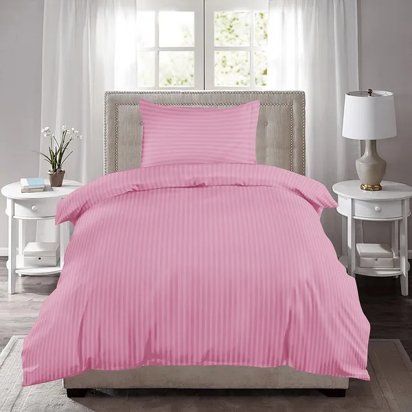 HUESLAND_by_Ahmedabad_Cotton_220_TC_Single_Bed_Sheet_with_1_Pillow_Cover_Striped_Cotton_Sateen_Collection_�_60_x_90_inches,_Peach