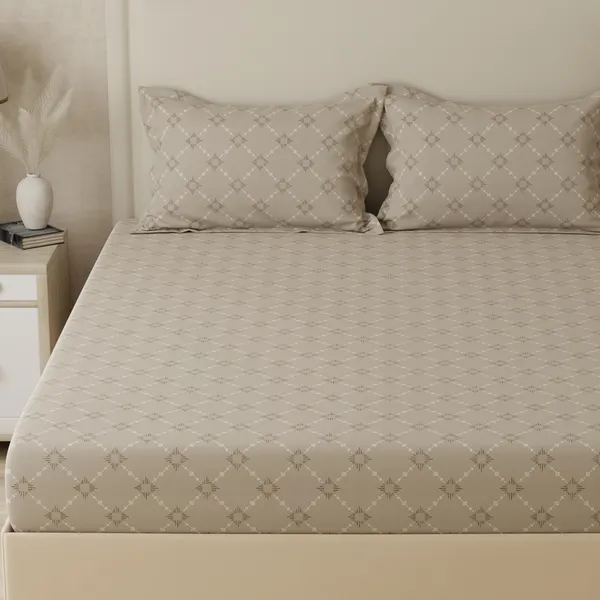 210_TC_Cotton_Bedsheet_Single_Bed_with_1_Pillow_Cover_|_Space_Shift_|_Taupe