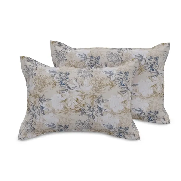 144_TC_Cotton_Bedsheets_for_King_Size_Bed_with_2_Pillow_Covers_|_Beige,_White_&_Grey
