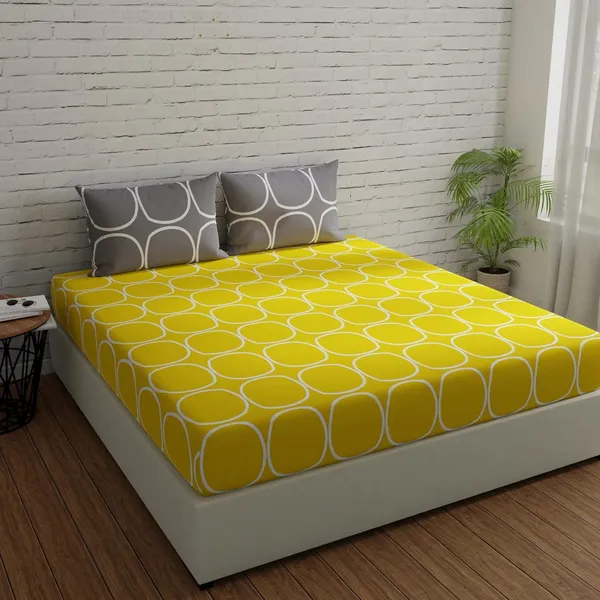 144_TC_Cotton_Elastic_Fitted_Bedsheets_King_Size_with_2_Pillow_Covers_|_72_x_78_inches,_Yellow_&_Grey