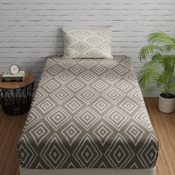144_TC_Fitted_Bedsheet_for_Single_Bed_with_1_Pillow_Cover_|_36_x_78_inches_|_Taupe_&_White