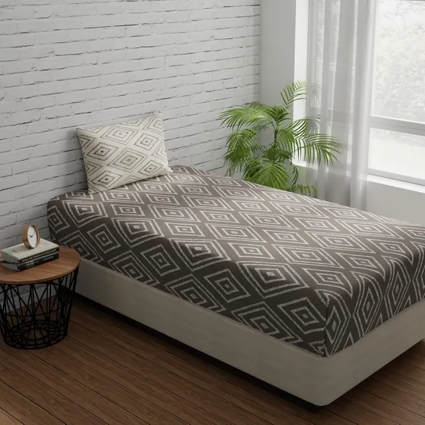 144_TC_Fitted_Bedsheet_for_Single_Bed_with_1_Pillow_Cover_|_36_x_78_inches_|_Taupe_&_White