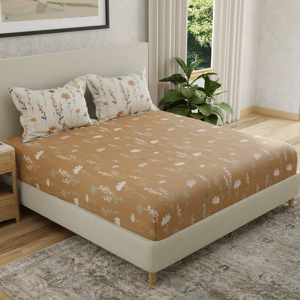 144_TC_Cotton_Elastic_Fitted_Bedsheets_King_Size_with_2_Pillow_Covers_|_72_x_78_inches_|_Tangerine_Orange,_White