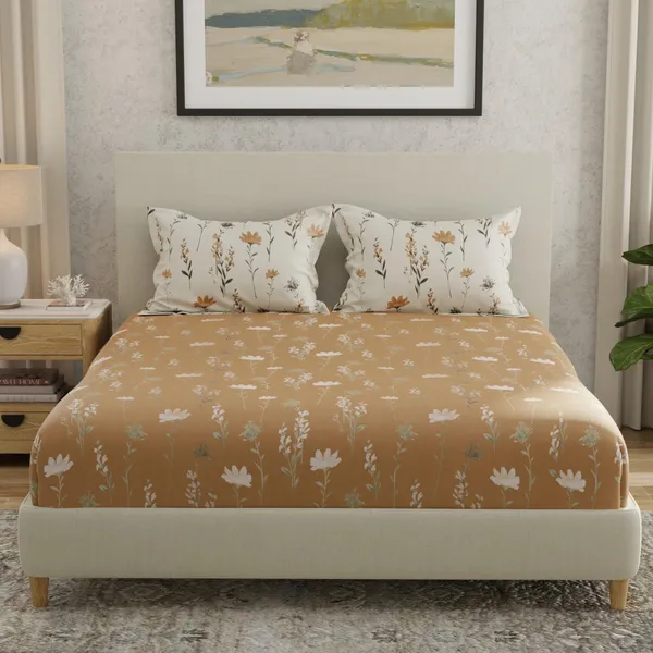 144_TC_Cotton_Elastic_Fitted_Bedsheets_King_Size_with_2_Pillow_Covers_|_72_x_78_inches_|_Tangerine_Orange,_White