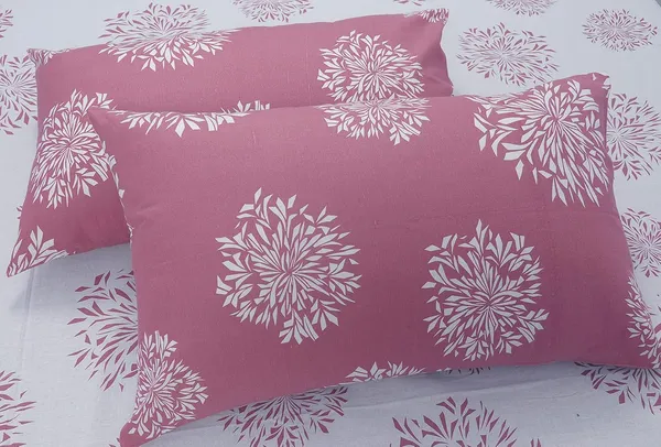 144_TC_Fitted_Single_Bedsheet_Cotton_with_1_Pillow_Cover_|_3ft_x_6.5ft_|_White_&_Mauve