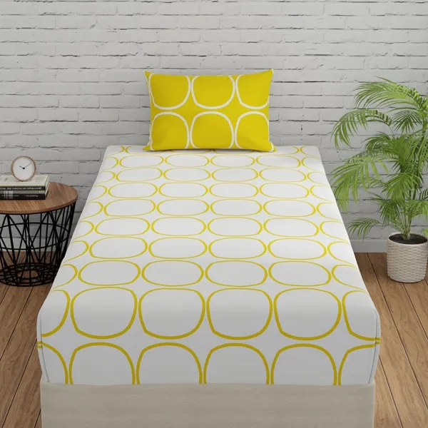 144_TC_Fitted_Bedsheet_for_Single_Bed_with_1_Pillow_Cover_|_36_x_78_inches_|_White_&_Yellow
