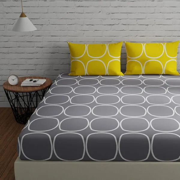 144_TC_Cotton_Fitted_Bedsheets_King_Size_With_2_Pillow_Covers_|_6Ft_X_6.5Ft,_Grey_&_Yellow