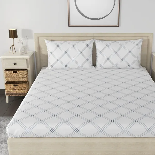 210_TC_Cotton_Fitted_Bedsheets_King_Size_with_2_Pillow_Covers_|_6ft_x_6.5ft_|_White_(Grey_Pattern)
