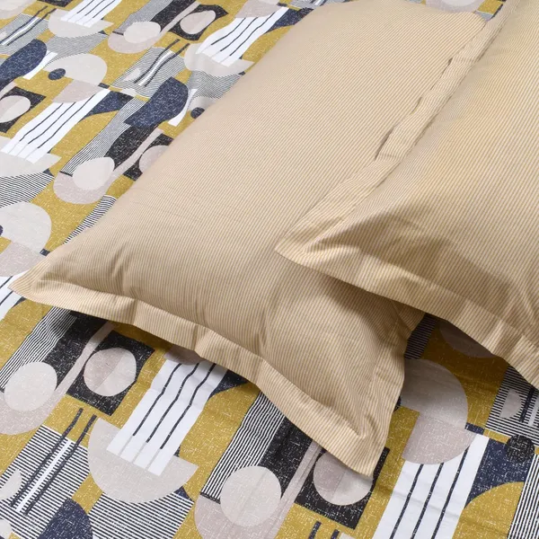 144_TC_Double_Bedsheet_Cotton_with_2_Pillow_Covers_|_White,_Blue_&_Yellow