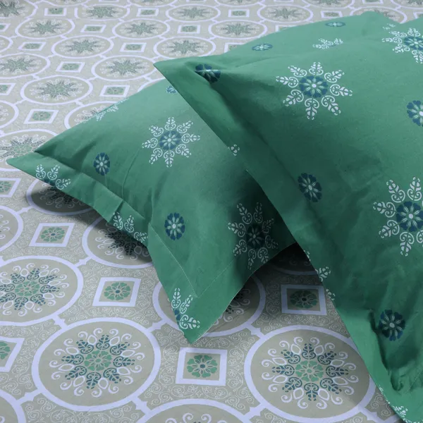 144_TC_Cotton_Single_Bedsheet_with_Pillow_Cover_|_Mandala_|_Dark_Green_&_Light_Green