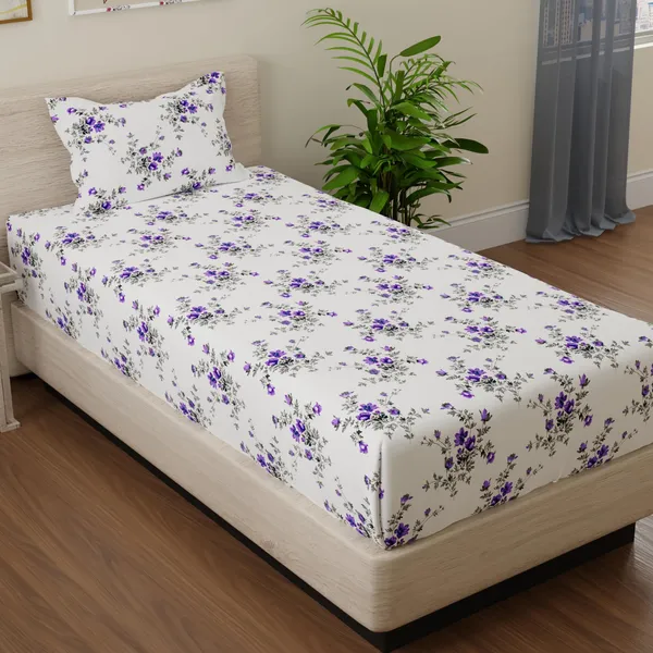 144_TC_Floral_Cotton_Single_Bedsheet_with_1_Pillow_Cover_-_White,_Purple