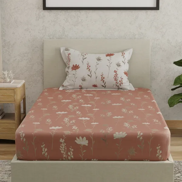 144_TC_Bedsheet_for_Single_Bed_with_1_Pillow_Cover_|_Rust,_White