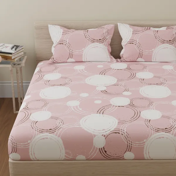 144_TC_Cotton_Bedsheet_for_Double_Bed_with_2_Pillow_Covers_|_Pastel_Peach_&_Off_White_|_Sphere