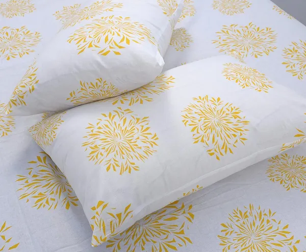 144_TC_Fitted_Bedsheet_for_Single_Bed_with_1_Pillow_Cover_|_36_x_78_inches_|_White_(Yellow_Print)