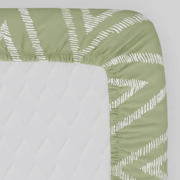 144_TC_Fitted_Cotton_Bedsheet_Single_Bed_with_1_Pillow_Cover_|_36x78_inches_|_Sage_Green_&_White