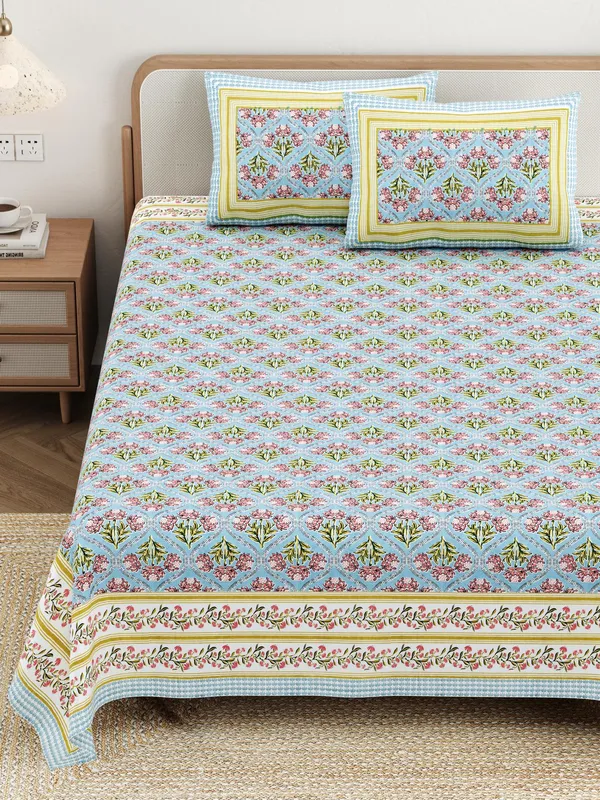 Cotton_Jaipuri_Diwan_Size__Bedsheet_With_2_Zipper_Pillow_Cover_(Size_70*100)
