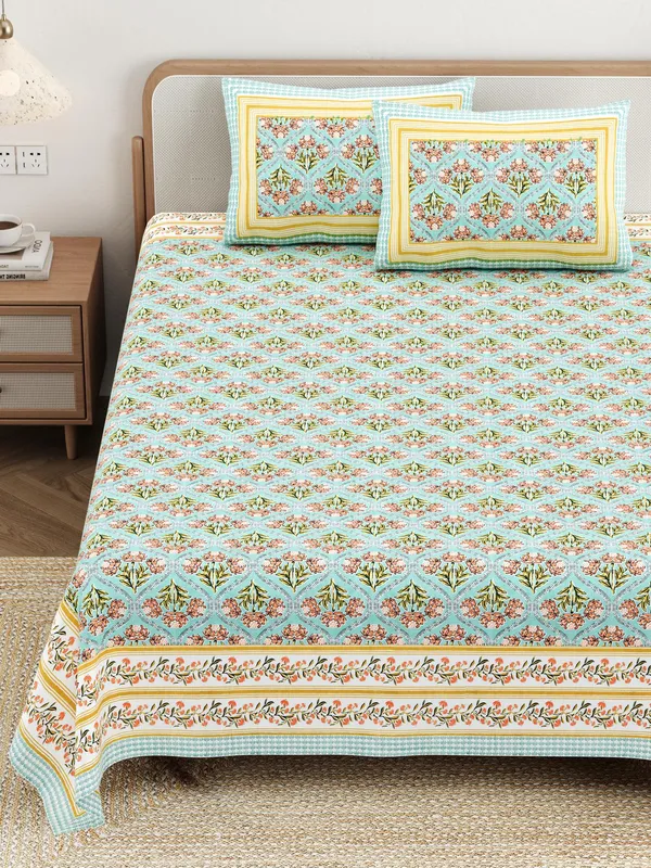 Cotton_Jaipuri_Diwan_Size__Bedsheet_With_2_Zipper_Pillow_Cover_(Size_70*100)