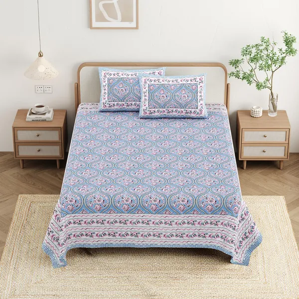 Cotton_Jaipuri_Diwan_Size__Bedsheet_With_2_Zipper_Pillow_Cover_(Size_70*100)