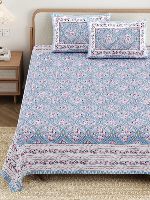 Cotton_Jaipuri_Diwan_Size__Bedsheet_With_2_Zipper_Pillow_Cover_(Size_70*100)
