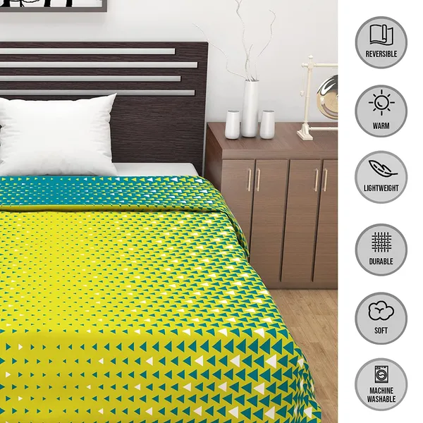 120_GSM_Polyester_Reversible_Lightweight_Printed_Double_Bed_AC_Dohar_Blanket_-_Yellow_and_Green
