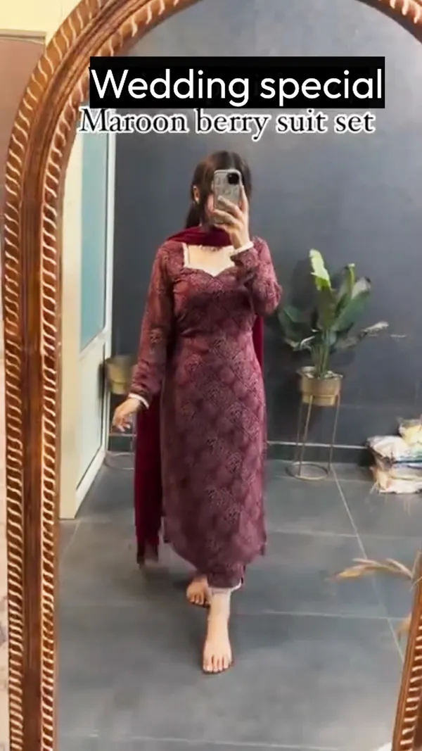 Maroon_Berry_Straight_Wedding_Special__Kurta_and_Pant_Set_with_Dupatta