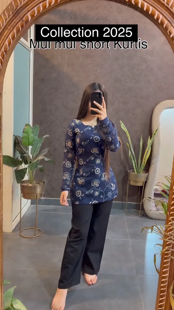 Mul_mul_short_Blue_Kurtis_summer_friendly_Kurtis