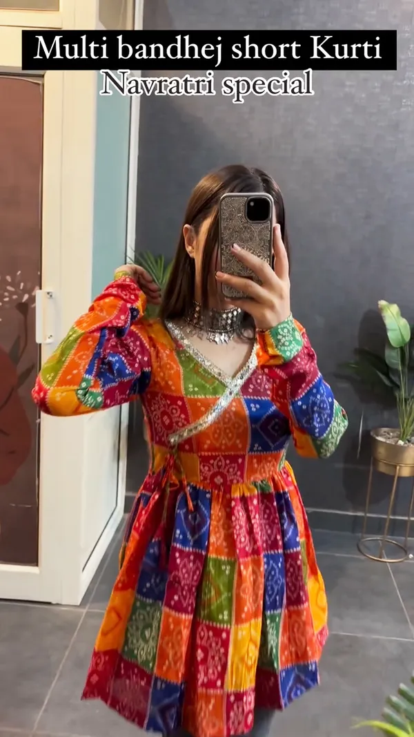 SAMVRITA Navratri Special Multi Bandhej Short less Top Price in India Buy SAMVRITA Navratri Special Multi Bandhej Short less Top online at undefined