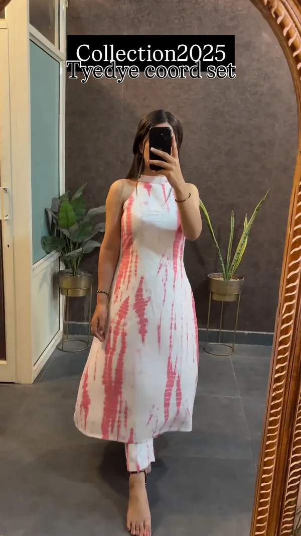 Pink_&_White_Tie-Dye_Coord_Set_Sleeveless_Kurta_with_Pants