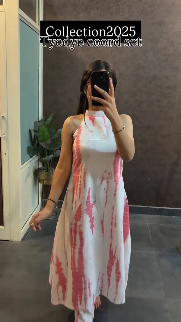 Pink_&_White_Tie-Dye_Coord_Set_Sleeveless_Kurta_with_Pants