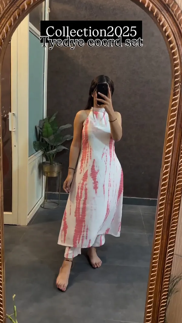 Pink_&_White_Tie-Dye_Coord_Set_Sleeveless_Kurta_with_Pants