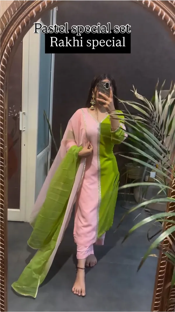 Rakhi_special_Pastel_Pink_&_Lime_Green_Kurti_Set