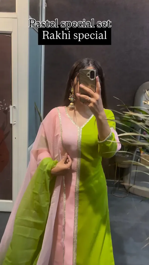 Rakhi_special_Pastel_Pink_&_Lime_Green_Kurti_Set
