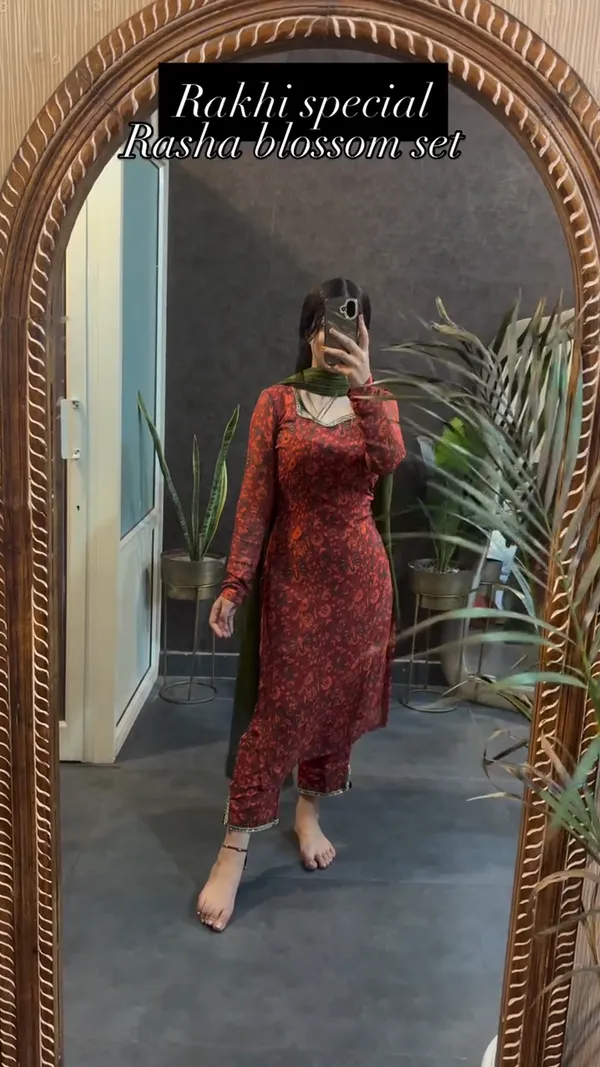 Rakhi_special_Rasha_Rust_Blossom_Kurta_Pant_Dupatta_Set