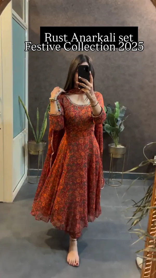 Rust_Floral_Anarkali_Set_with_Dupatta