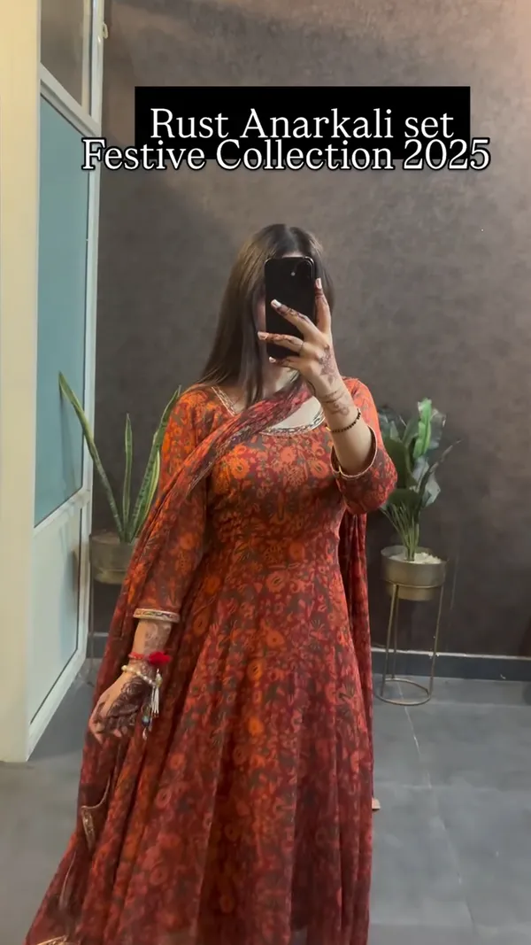 Rust_Floral_Anarkali_Set_with_Dupatta