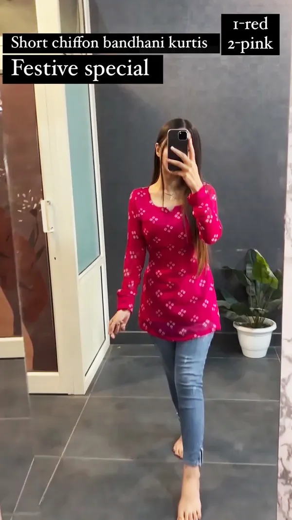 Short_chiffon_Bandhani_Printed_Kurtis_for_festival
