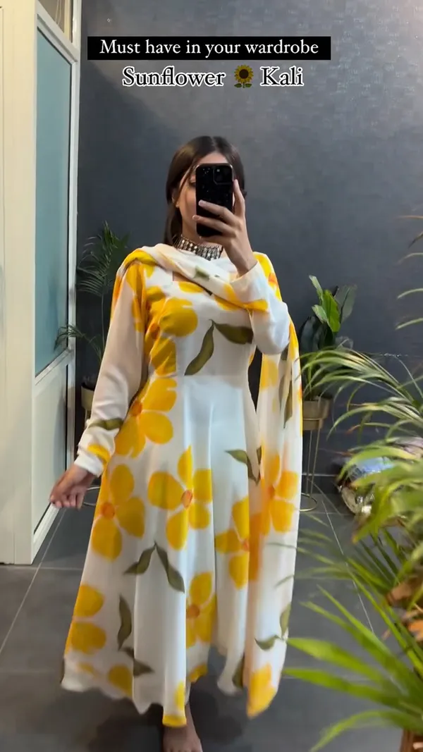 Sunflower_Printed__Kali_set_Kurtas_With_Dupatta
