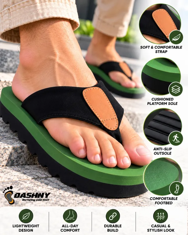 DASHNY_Men's_Premium_OLIVE_Platform_Flip_Flops_|_Soft_Cushioned_Thick_Sole_Slippers_|_Stylish_Lightweight_&_Comfortable_Casual_Daily_Wear_Footwear