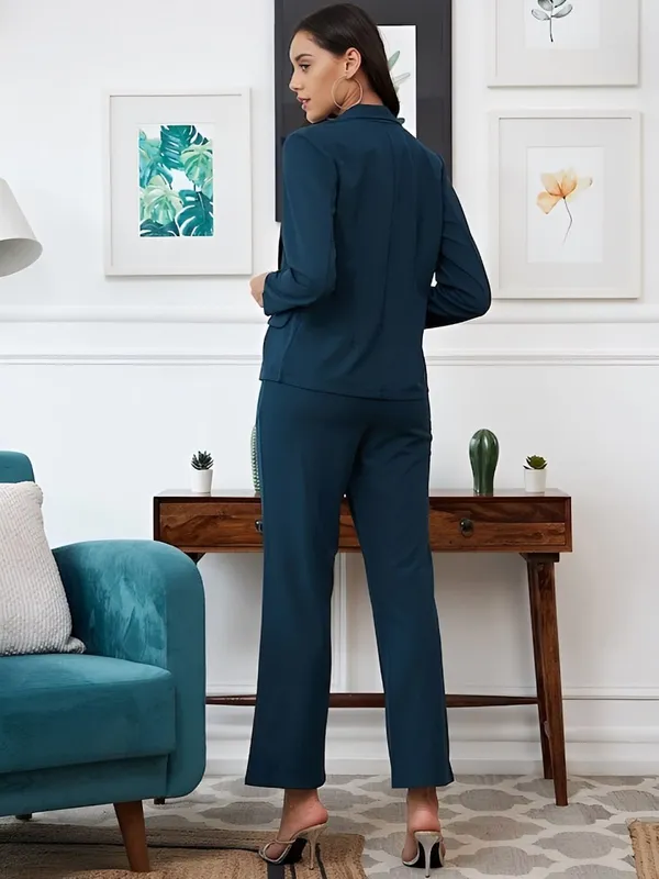 Dark_Teal_Shirt_Collar_Top_&_Blazer_With_Trouser_-_Office_Wear