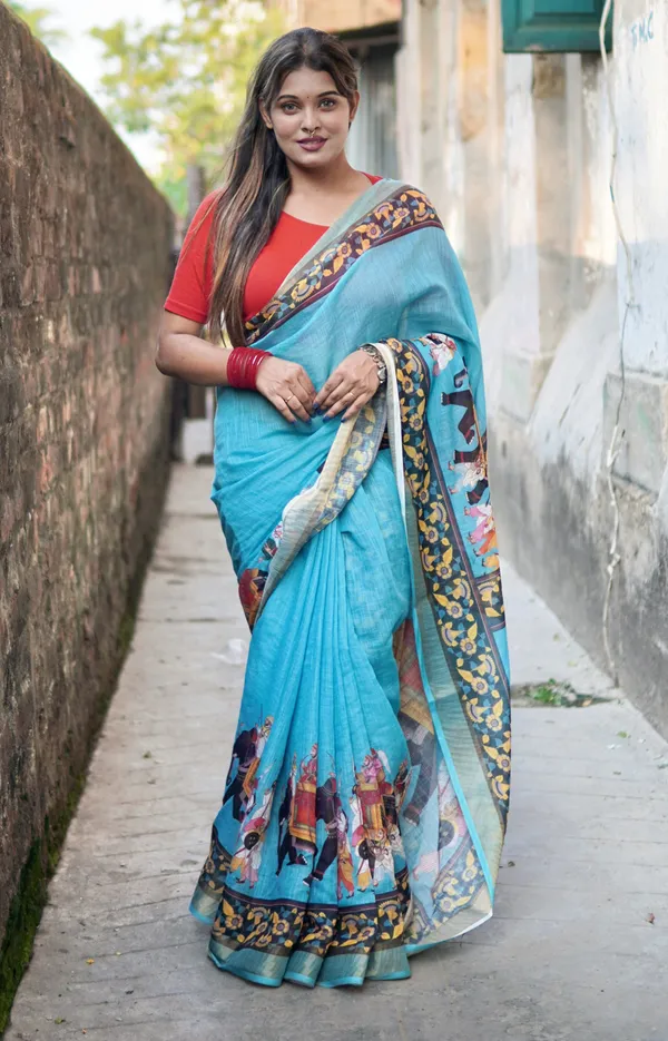Sky_Blue_Colour_Linen_Saree_(With_Unstitched_Blouse_Piece)_(For_Women)