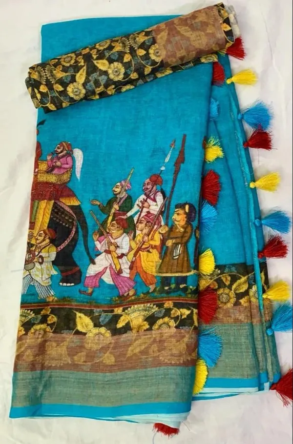 Sky_Blue_Colour_Linen_Saree_(With_Unstitched_Blouse_Piece)_(For_Women)