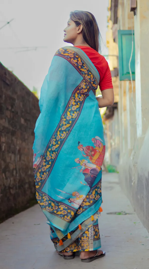 Sky_Blue_Colour_Linen_Saree_(With_Unstitched_Blouse_Piece)_(For_Women)