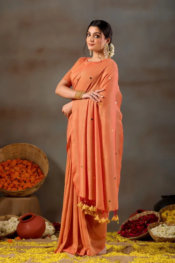 Orange_Handloom_Gini_Cotton_Saree