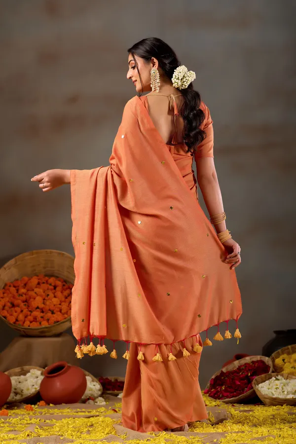 Orange_Handloom_Gini_Cotton_Saree