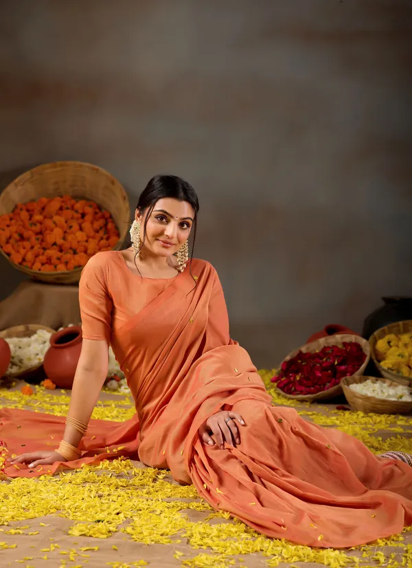 Orange_Handloom_Gini_Cotton_Saree