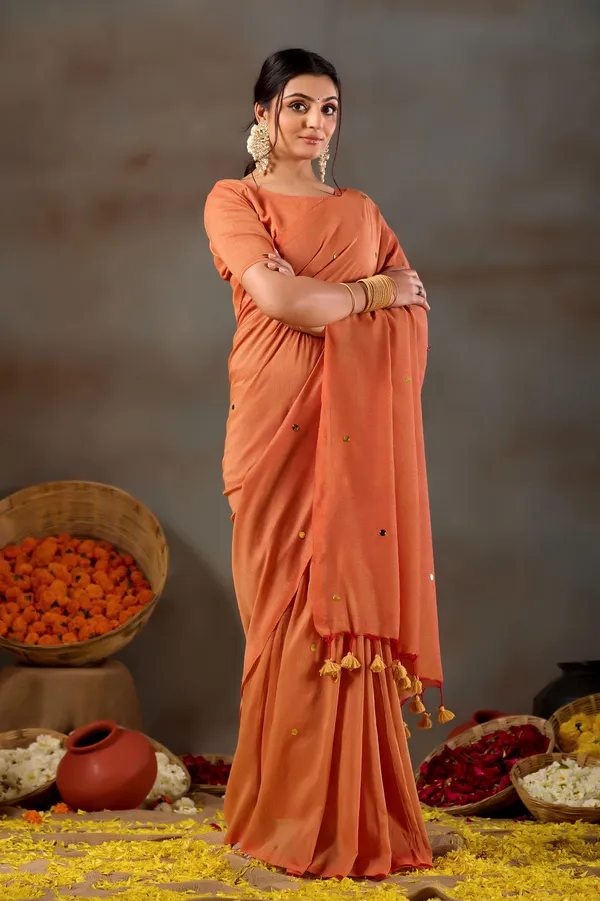 Orange_Handloom_Gini_Cotton_Saree