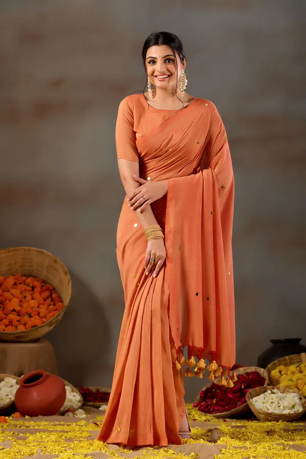 Orange_Handloom_Gini_Cotton_Saree
