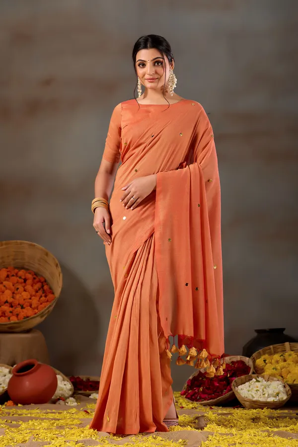 Orange_Handloom_Gini_Cotton_Saree