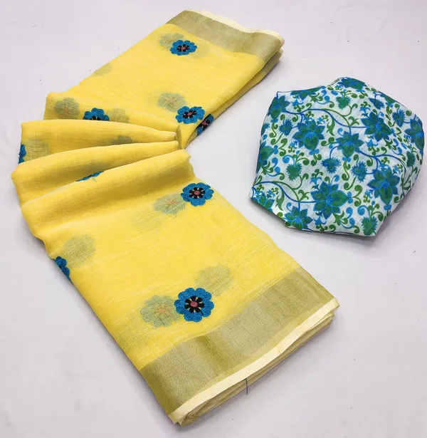 Yellow_Colour_Linen_Saree_(With_Unstitched_Blouse_Piece)_(For_Women)